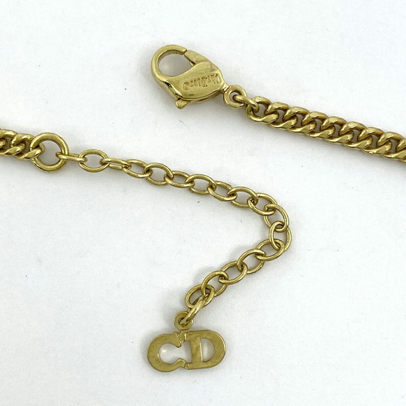 Christian Dior Logo Pearl Necklace Rhinestone GP Gold - Picture 3 of 4